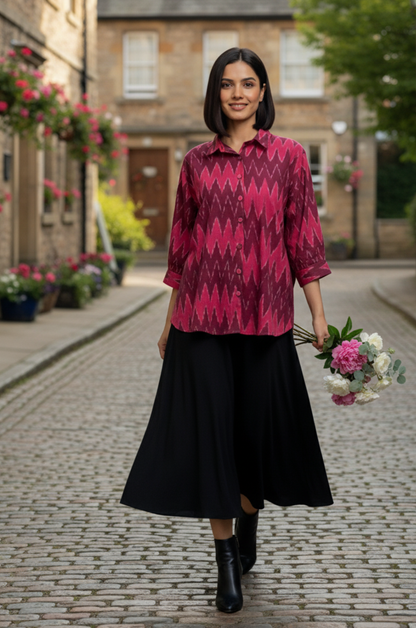 Maati  Berry Zigzag Ikat Everyday Cotton Shirt