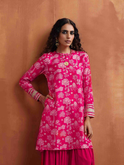 trueBrowns Red Print Sharara Set