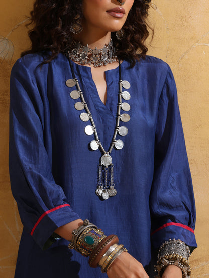 trueBrowns Blue Muslin Silk Relaxed Kurta Co-ord Set LP