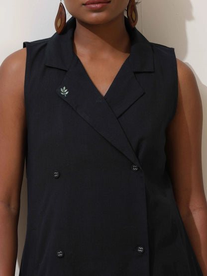 trueBrowns Black Cotton Linen Dress