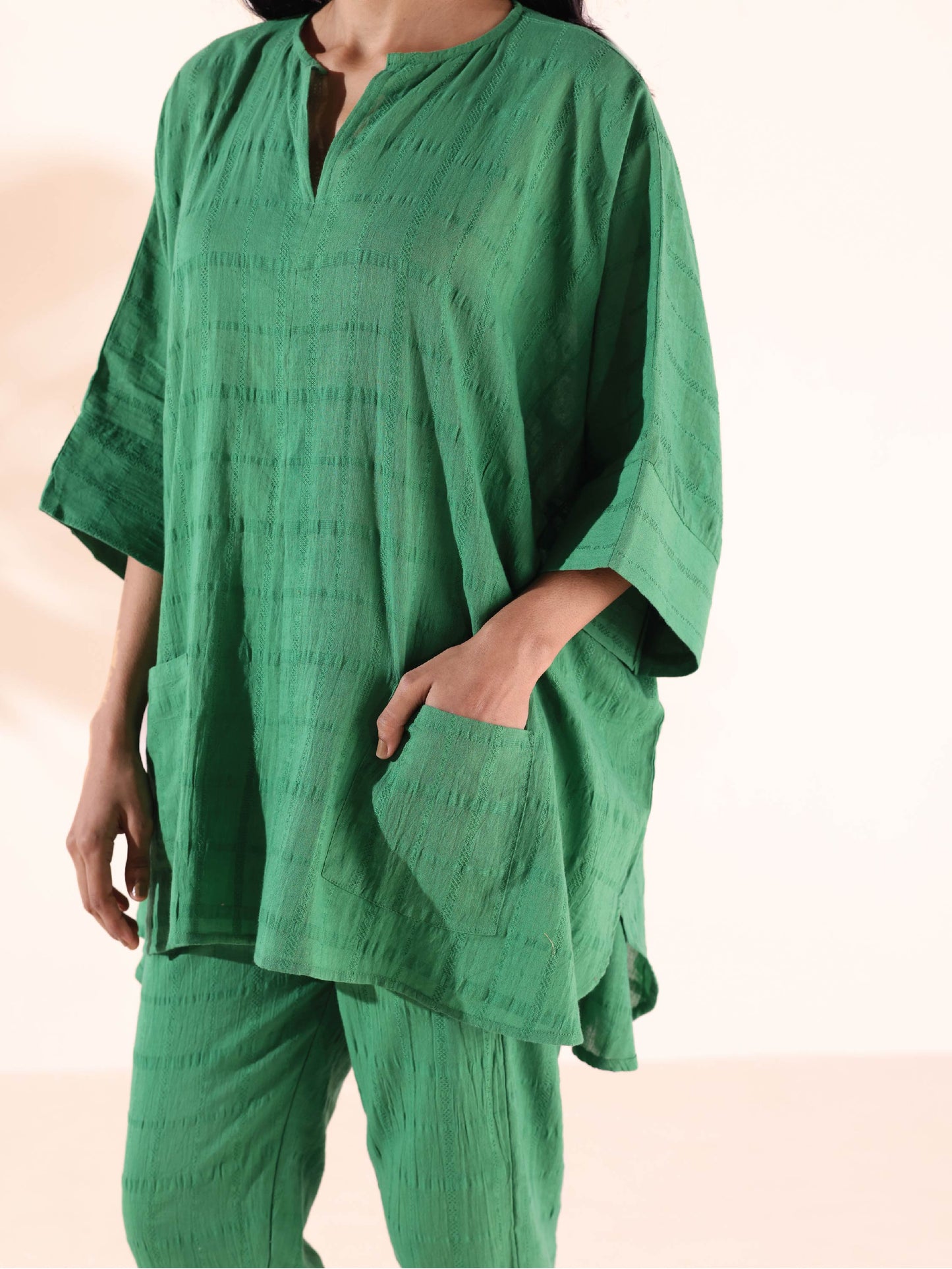 trueBrowns Green Cotton Dobby Oversized Co-ord Set