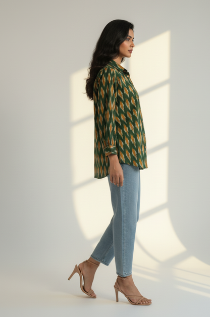 Maati  Golden Moss Cotton Button Down Shirt