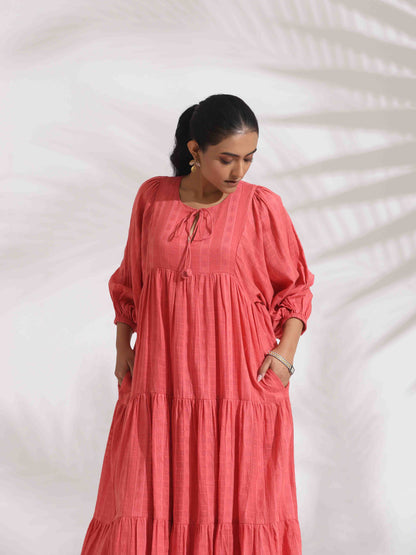 trueBrowns Pink Cotton Tier Dress