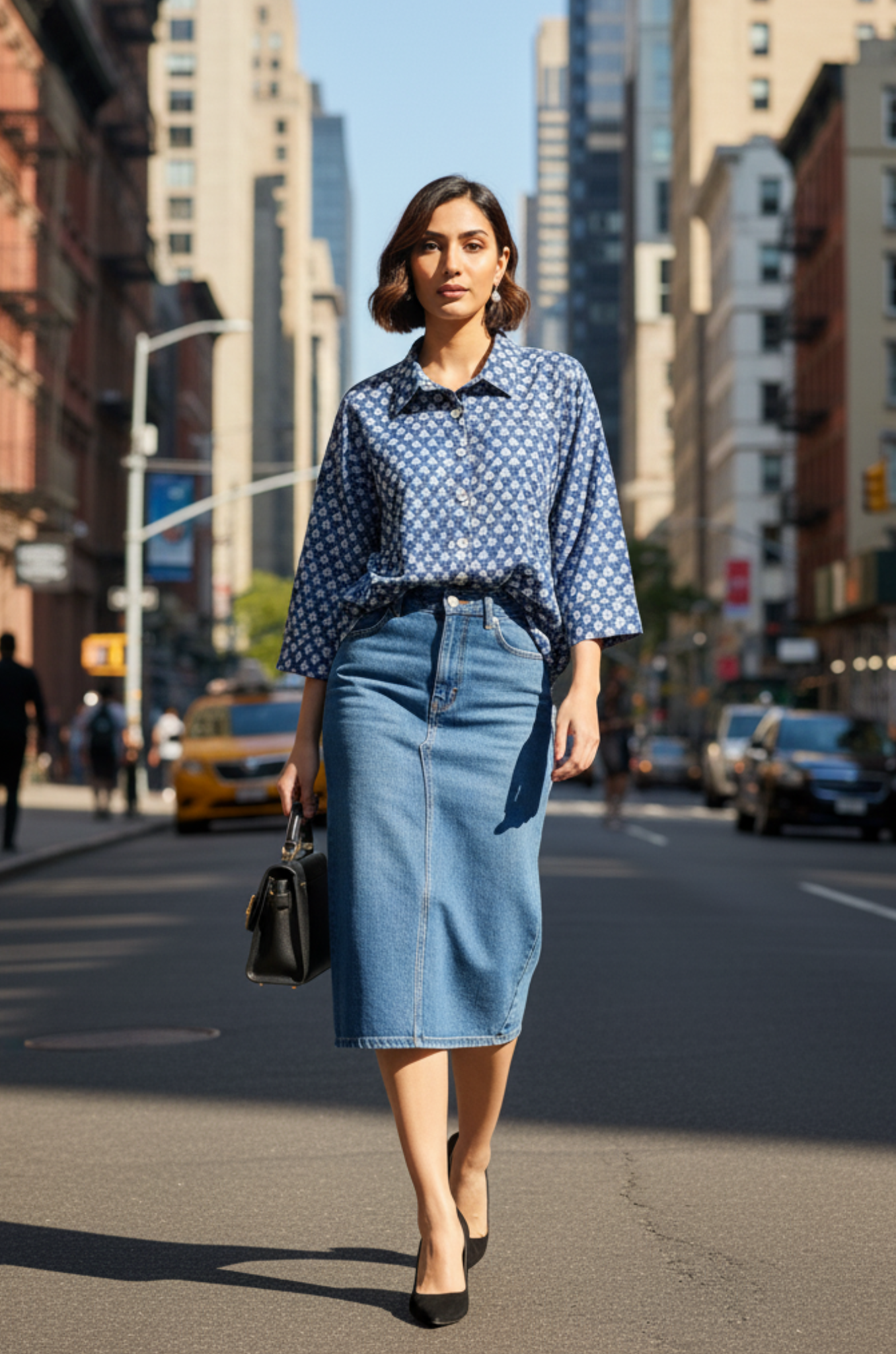 Maati  Blue Meadow Handblock Printed  Everyday Cotton Shirt