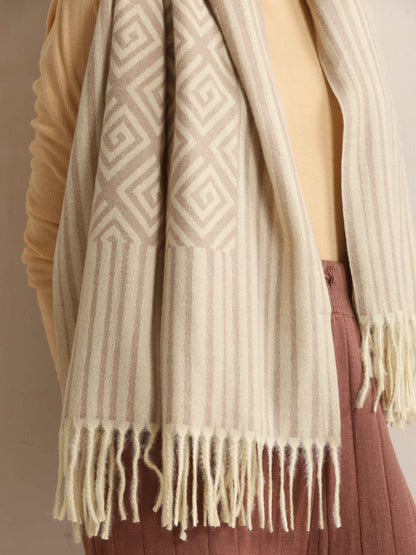 trueBrowns Beige Geometric Woven Stole