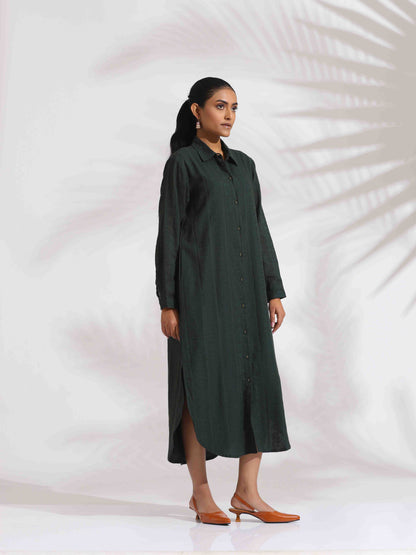 trueBrowns Green Cotton Shirt Dress