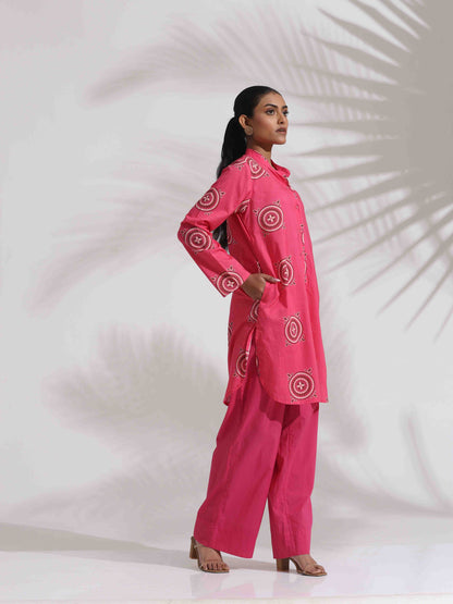 trueBrowns Pink Cotton Print Kurta Co-ord Set