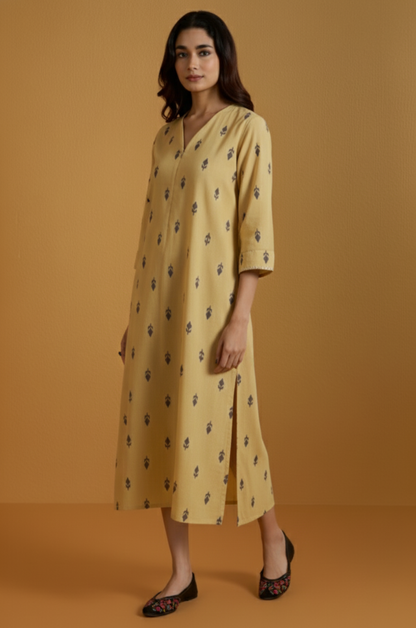 Maati  Sandstone Mist Cotton Front Zipper A-Line Kurta