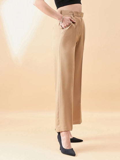 High Waist Straight Trouser - Beige