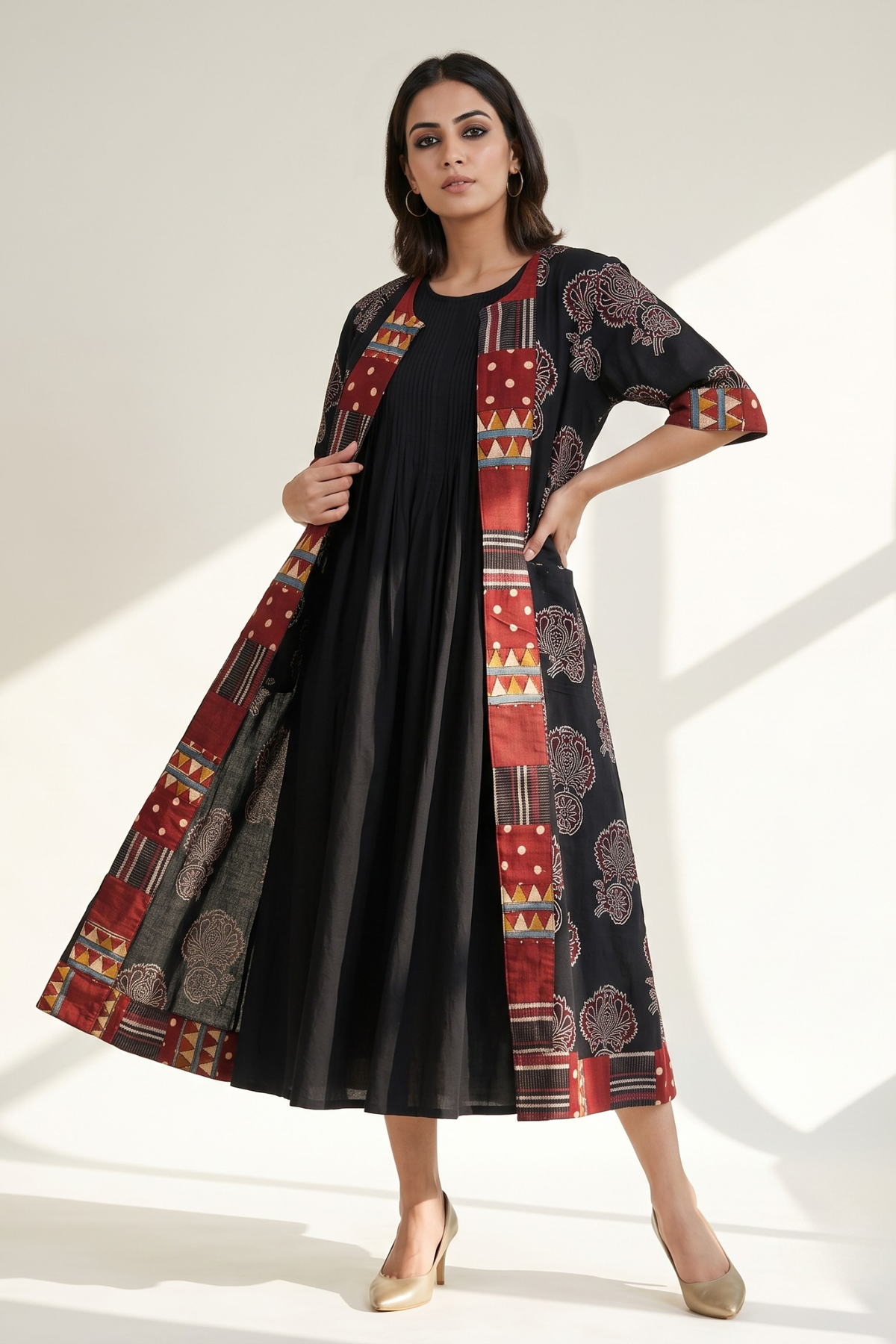 Midnight Floral Dream Long Jacket With Pockets Mc