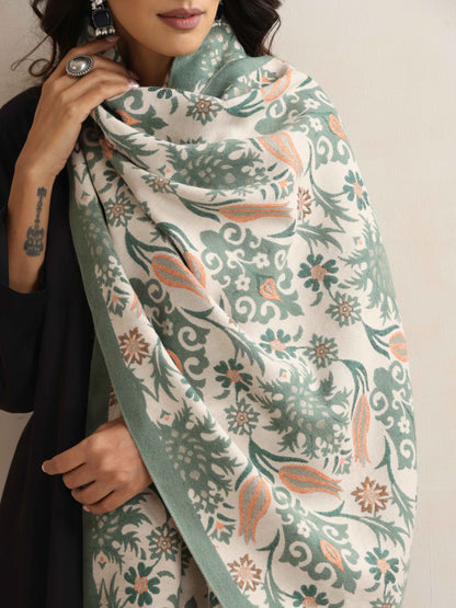 trueBrowns Green Floral Woven Reversible Stole