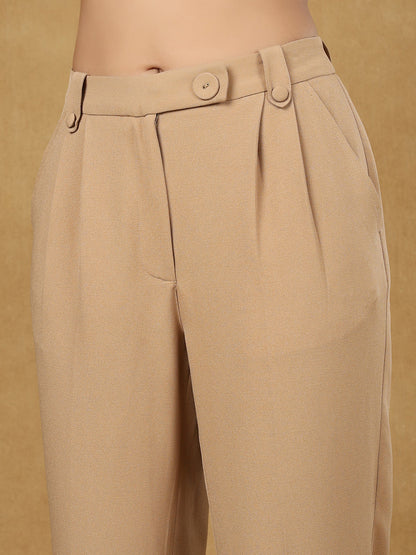 Beige High Waist Pleated Trouser