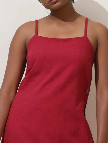 trueBrowns Maroon Cotton Linen Kurta Co-Ord Set