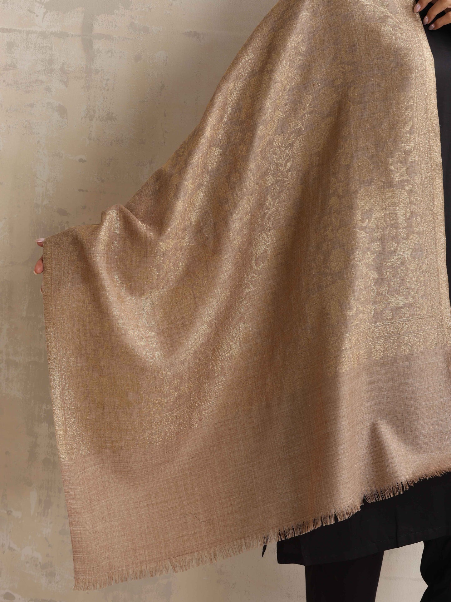 trueBrowns Brown Floral Jaal Woven Stole