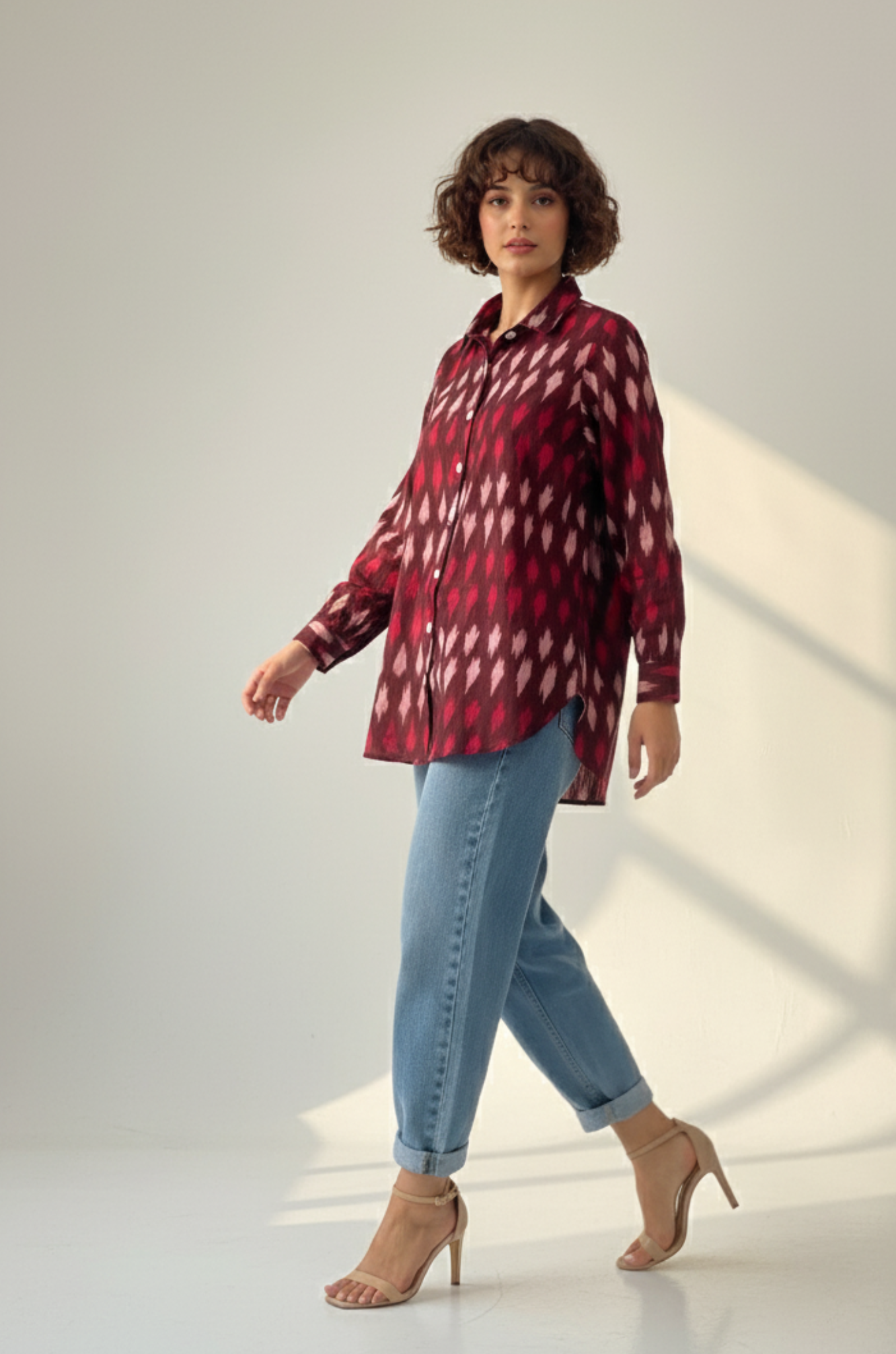 Maati  Rustic Ikat Cotton Button Down Shirt