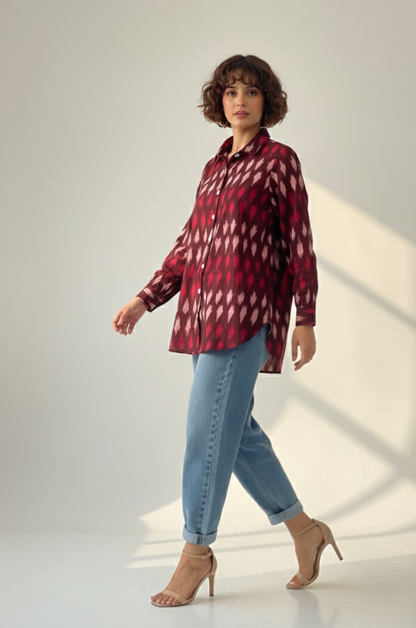 Maati  Rustic Ikat Cotton Button Down Shirt