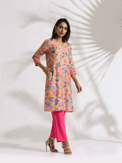 trueBrowns Orange Print Kurta Co-ord Set