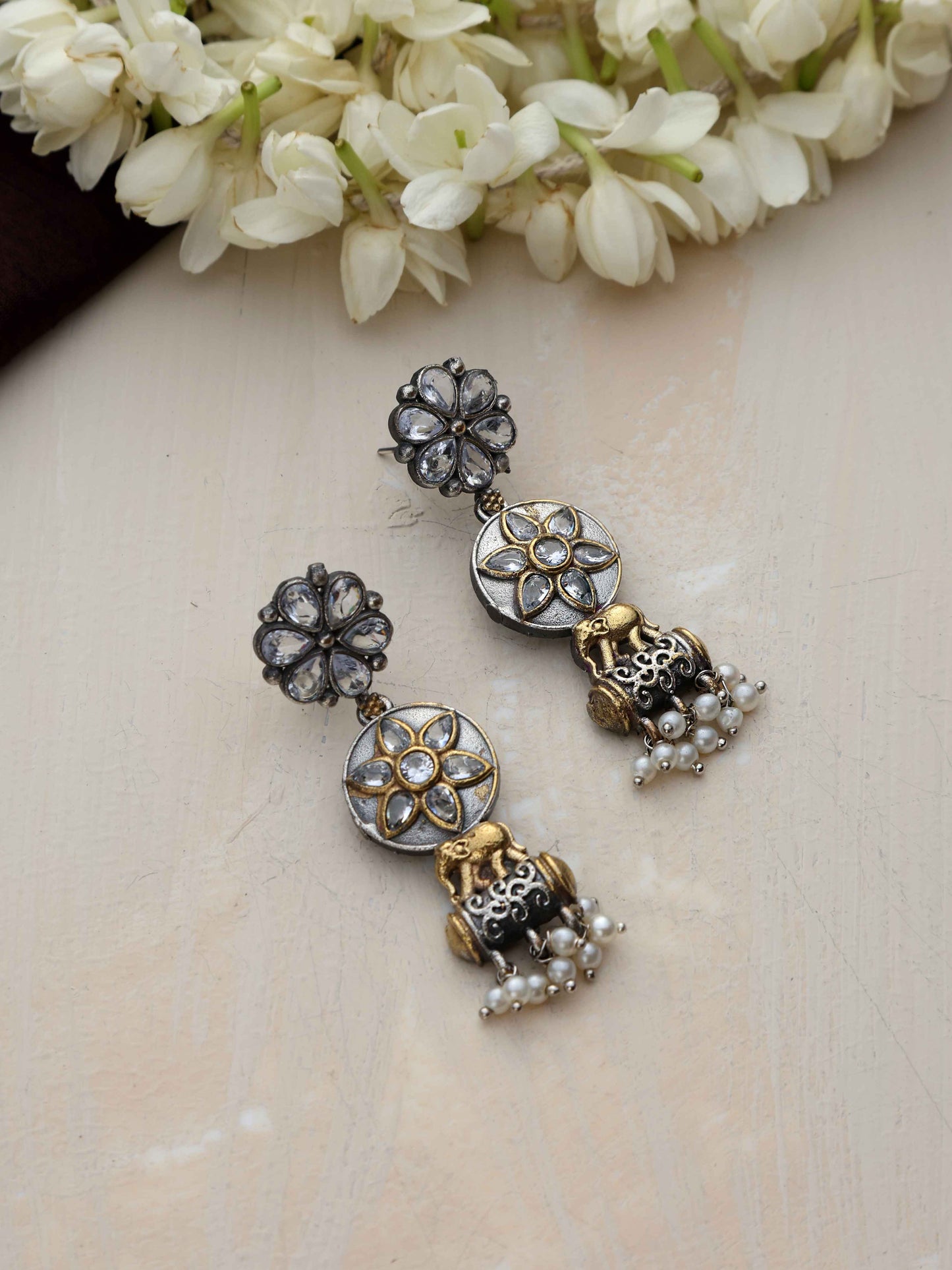 trueBrowns Silver Gold Tone Kundan Earrings