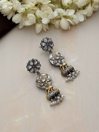 trueBrowns Silver Gold Tone Kundan Earrings