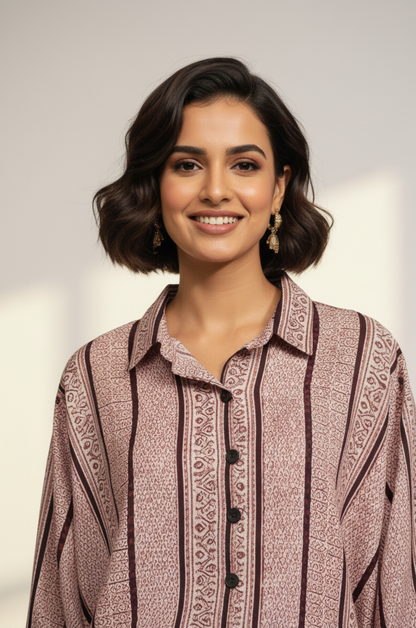 Maati  Noir Maze Handblock Printed Everyday Cotton Shirt