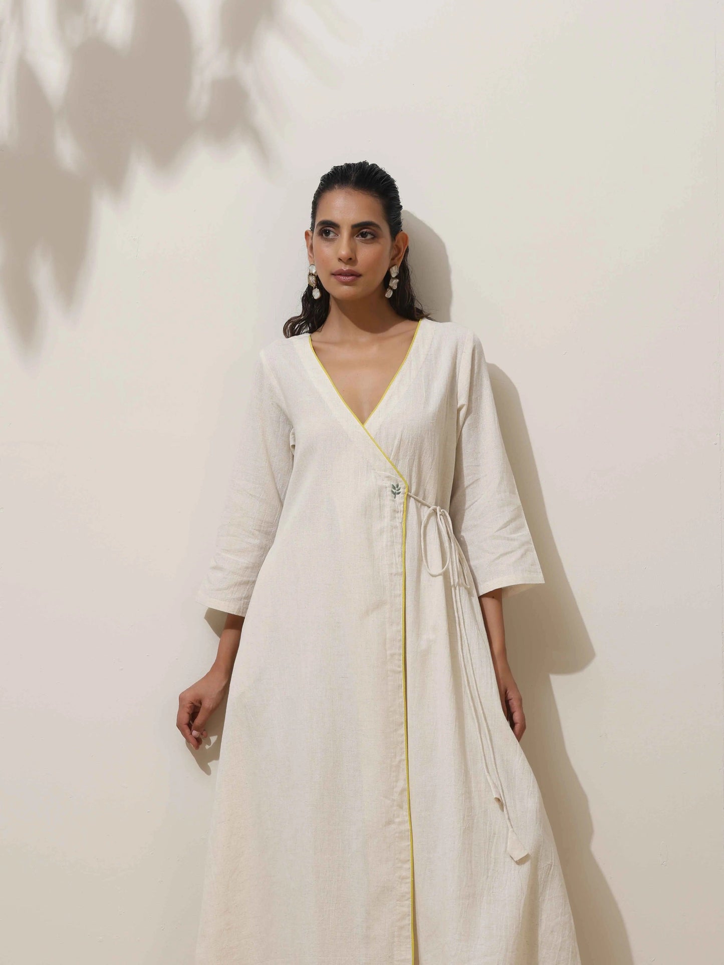 trueBrowns Off White Cotton Angrakha Kurta Pant Set