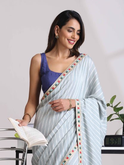 trueBrowns Grey Muslin Silk Saree