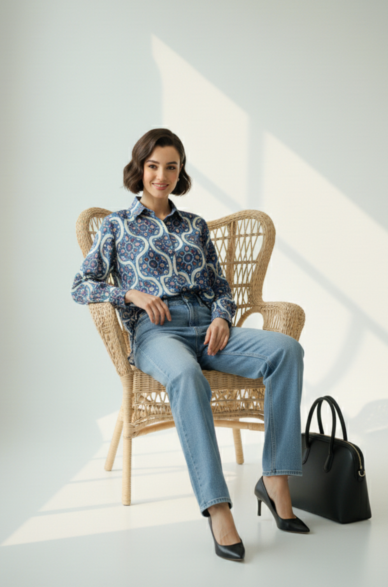 Maati  Tribal Blue Cotton Button Down Shirt