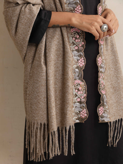 trueBrowns Beige Embroidered Stole