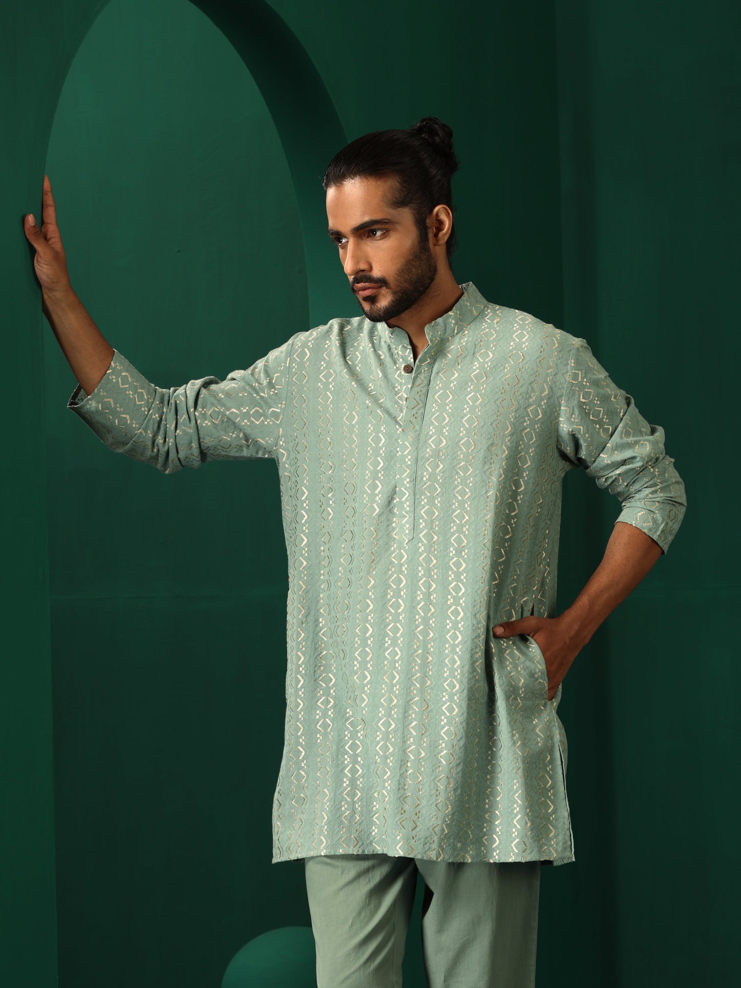 trueBrowns Men's Mint Green Dobby Co-ord Set