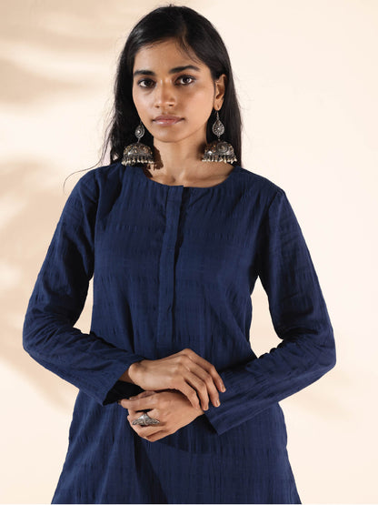 trueBrowns Blue Cotton Dobby Relaxed Co-ord Set