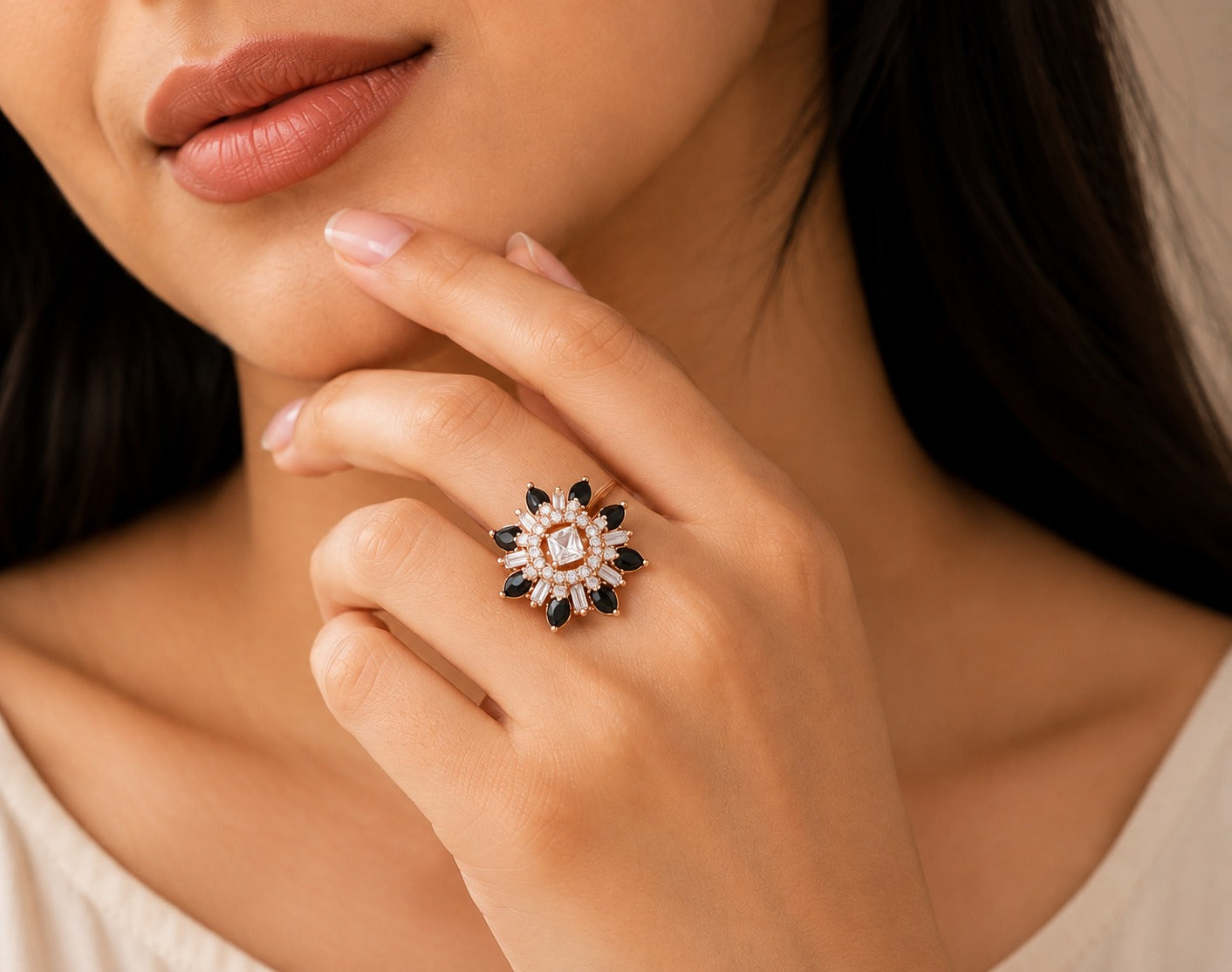 Black & Gold-Tone Adjustable Statement Ring