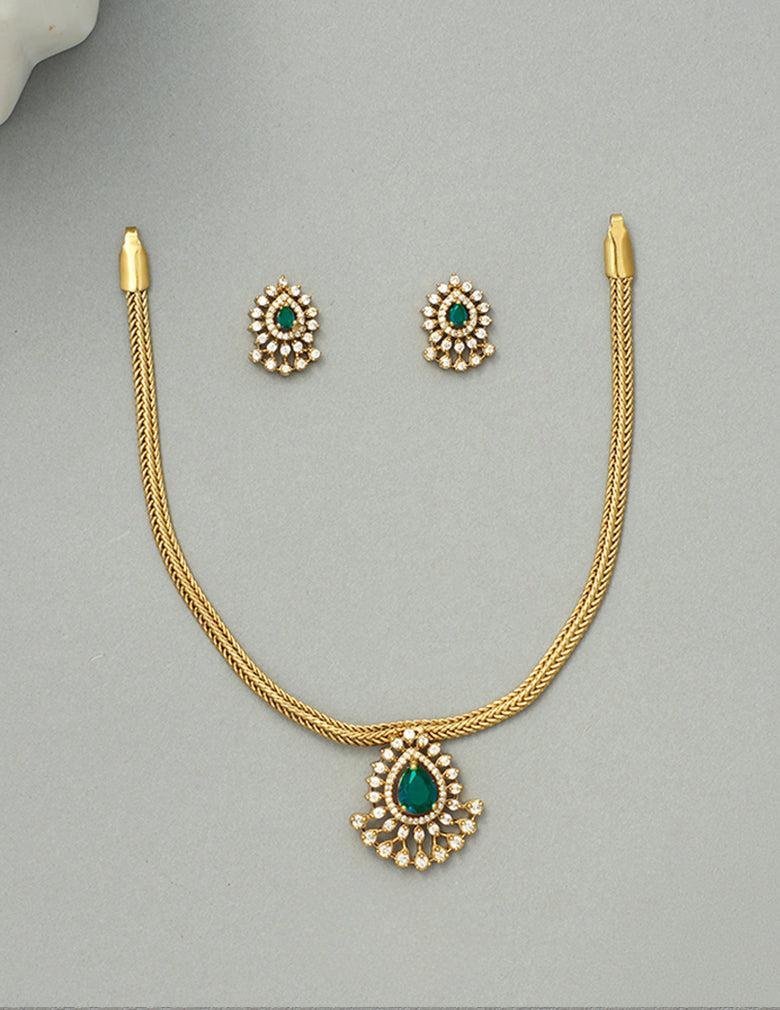 Premium Antique Traditional AD Pendant Short Necklace Earrings LP- 48Hr Delivery