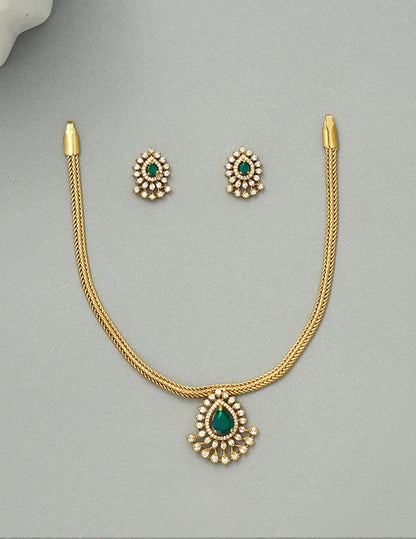 Premium Antique Traditional AD Pendant Short Necklace Earrings LP- 48Hr Delivery