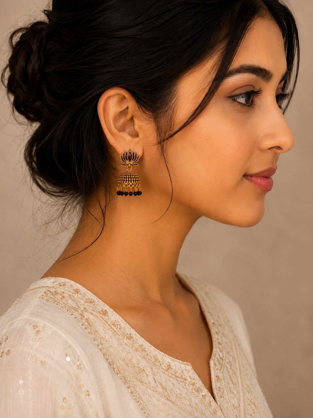 Lotus Noir Jhumka Earrings LP- 48Hr Delivery