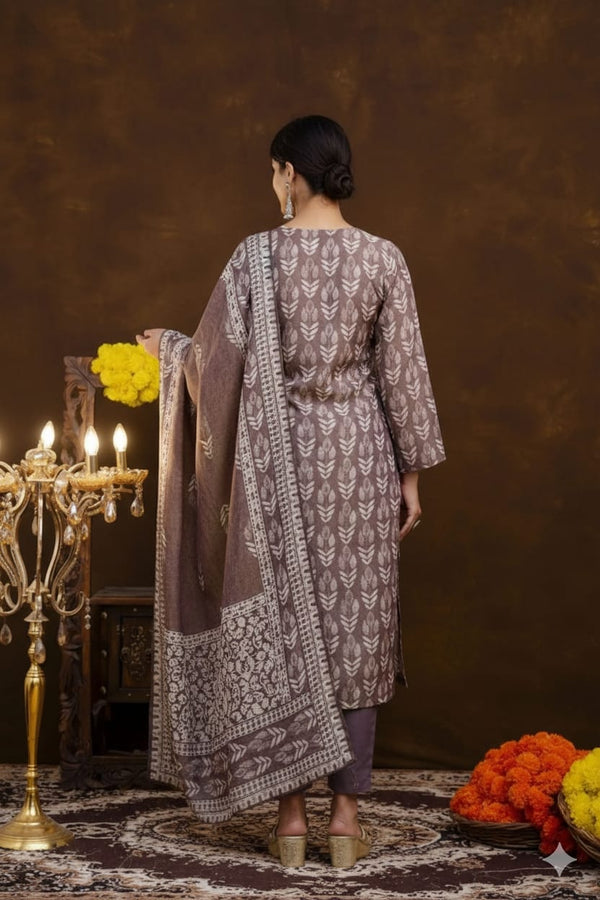 Printed Kurta 3PC set -Smoky Taupe LP