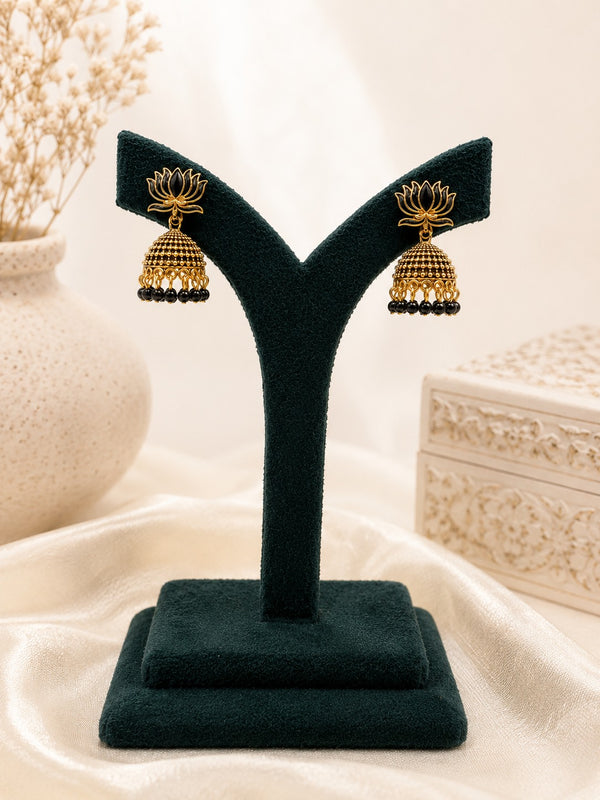 Lotus Noir Jhumka Earrings LP- 48Hr Delivery