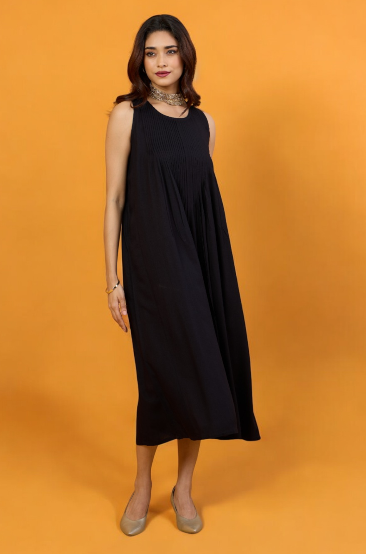 Timeless Onyx Pintuck Sleeveless Dress Mc