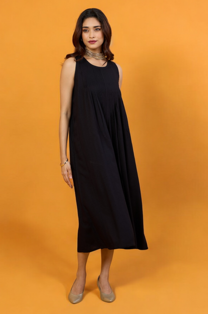 Timeless Onyx Pintuck Sleeveless Dress