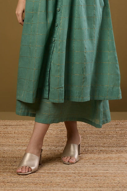 Maati Craft Box Pleated Culotte - Frosted Green Gold Checks