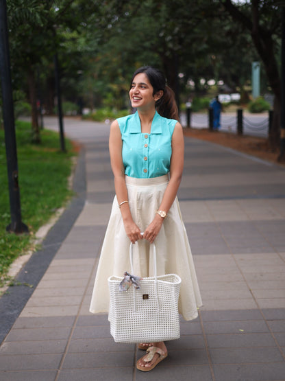 Studio Blue Top & White Skirt Set