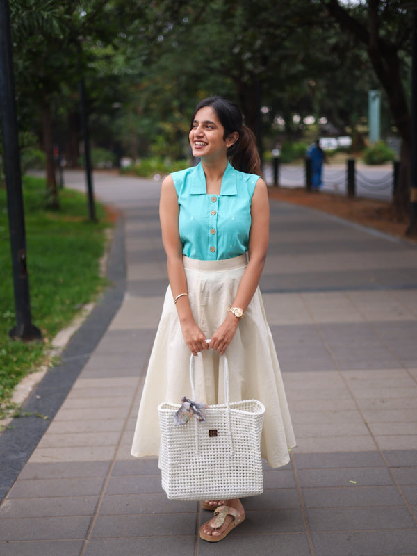 Studio Blue Top & White Skirt Set