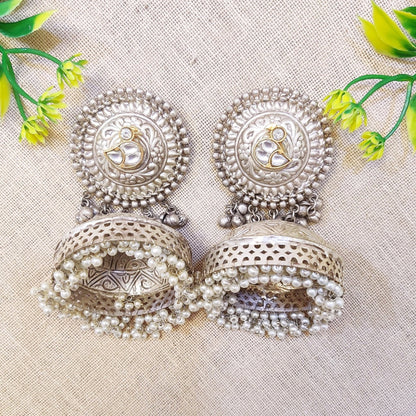 big silver plated jhumkas