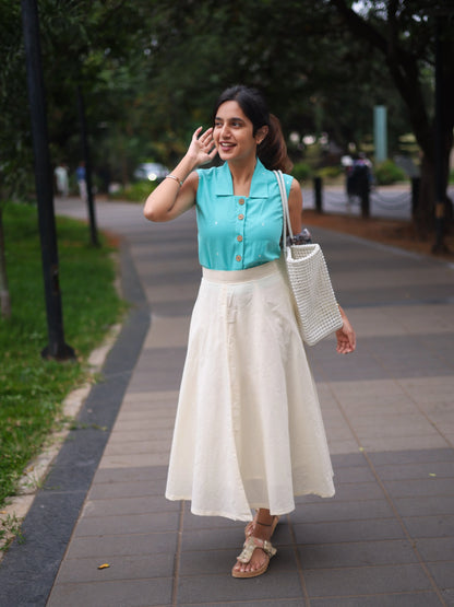 Studio Blue Top & White Skirt Set