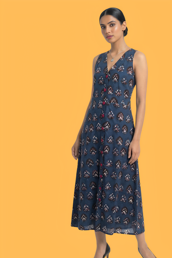 Maati Indigo Muse V-Neck Button Down Dress