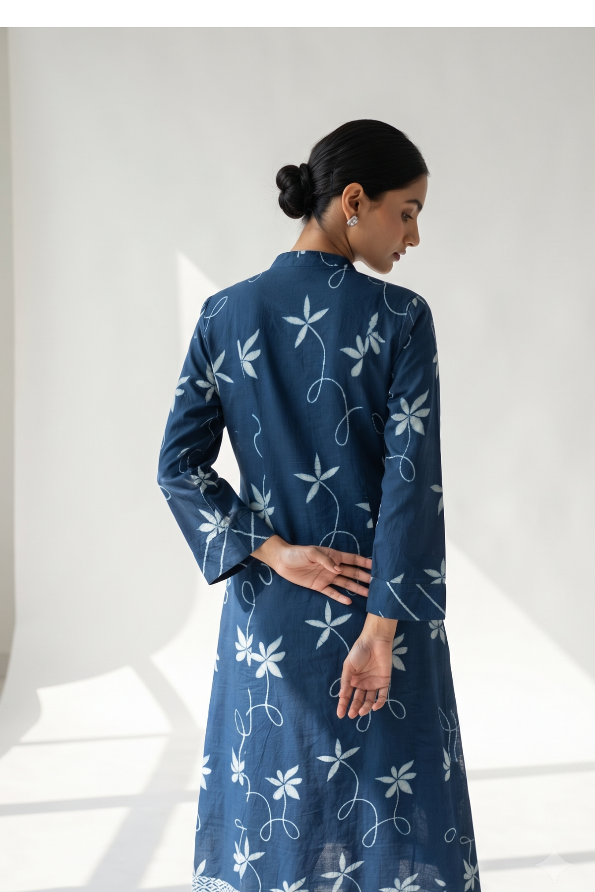 Indigo Vine Trail Cotton Long Button Down Dress