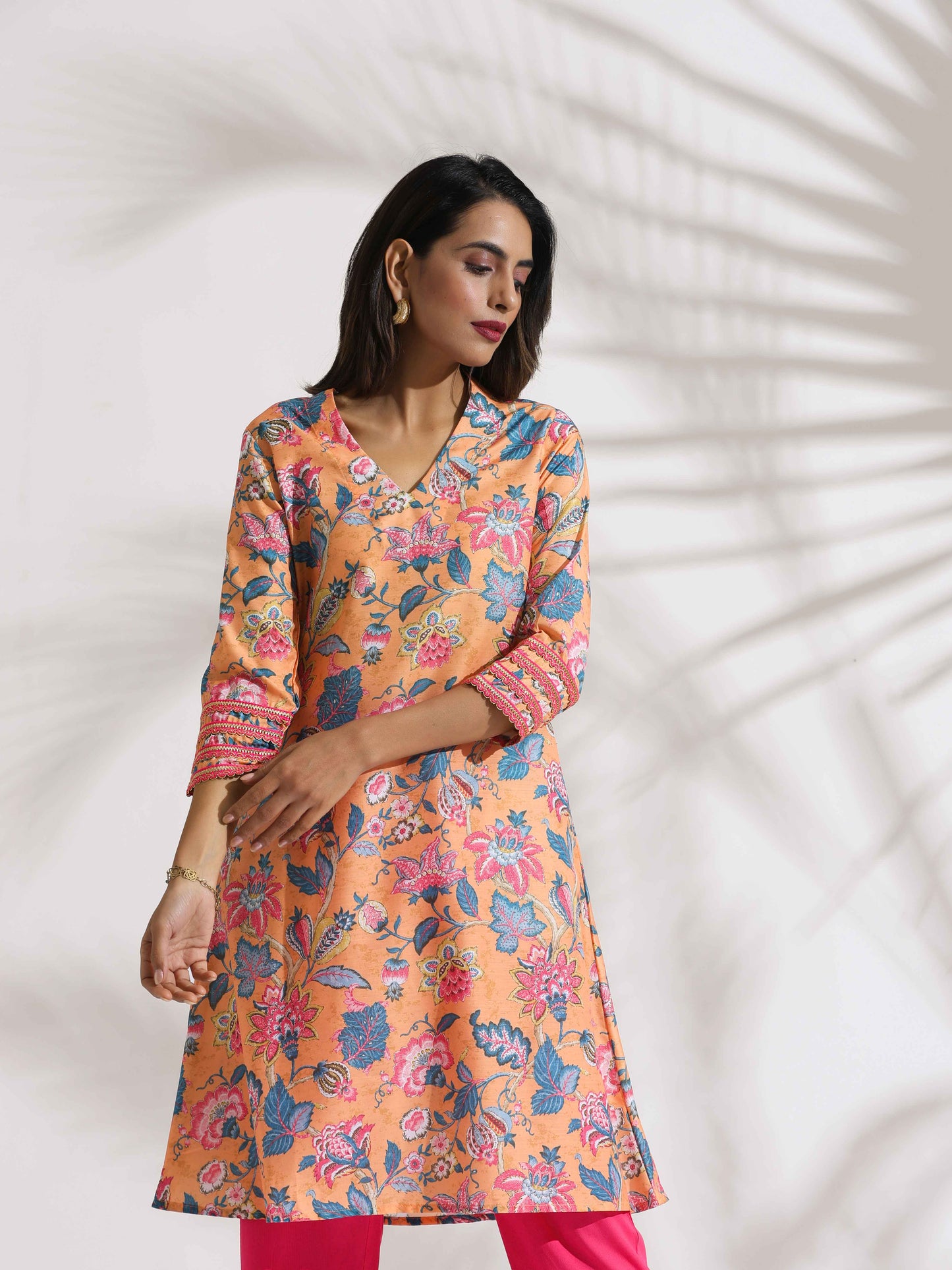 trueBrowns Orange Print Kurta Co-ord Set