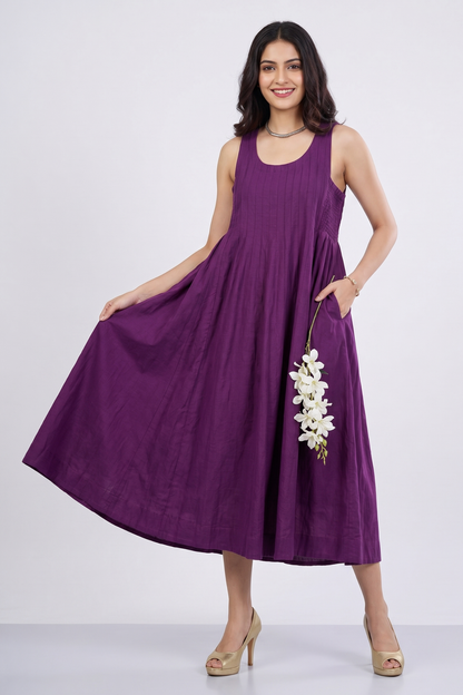 Smocked Deep Purple Royale Cotton Sleeveless Dress Mc