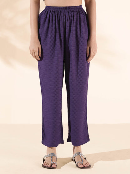 trueBrowns Purple Viscose Dobby Slit Kurta Pant Set