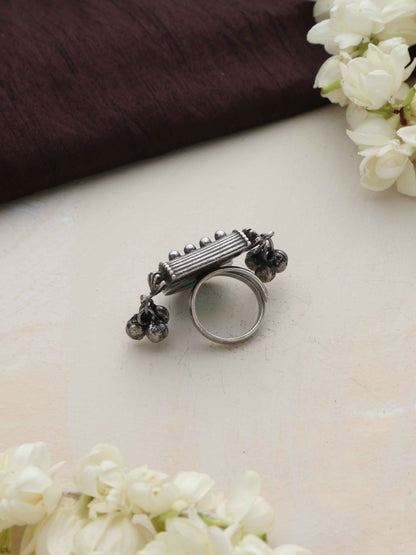 trueBrowns Silver Tone Stone Ghungroo Ring