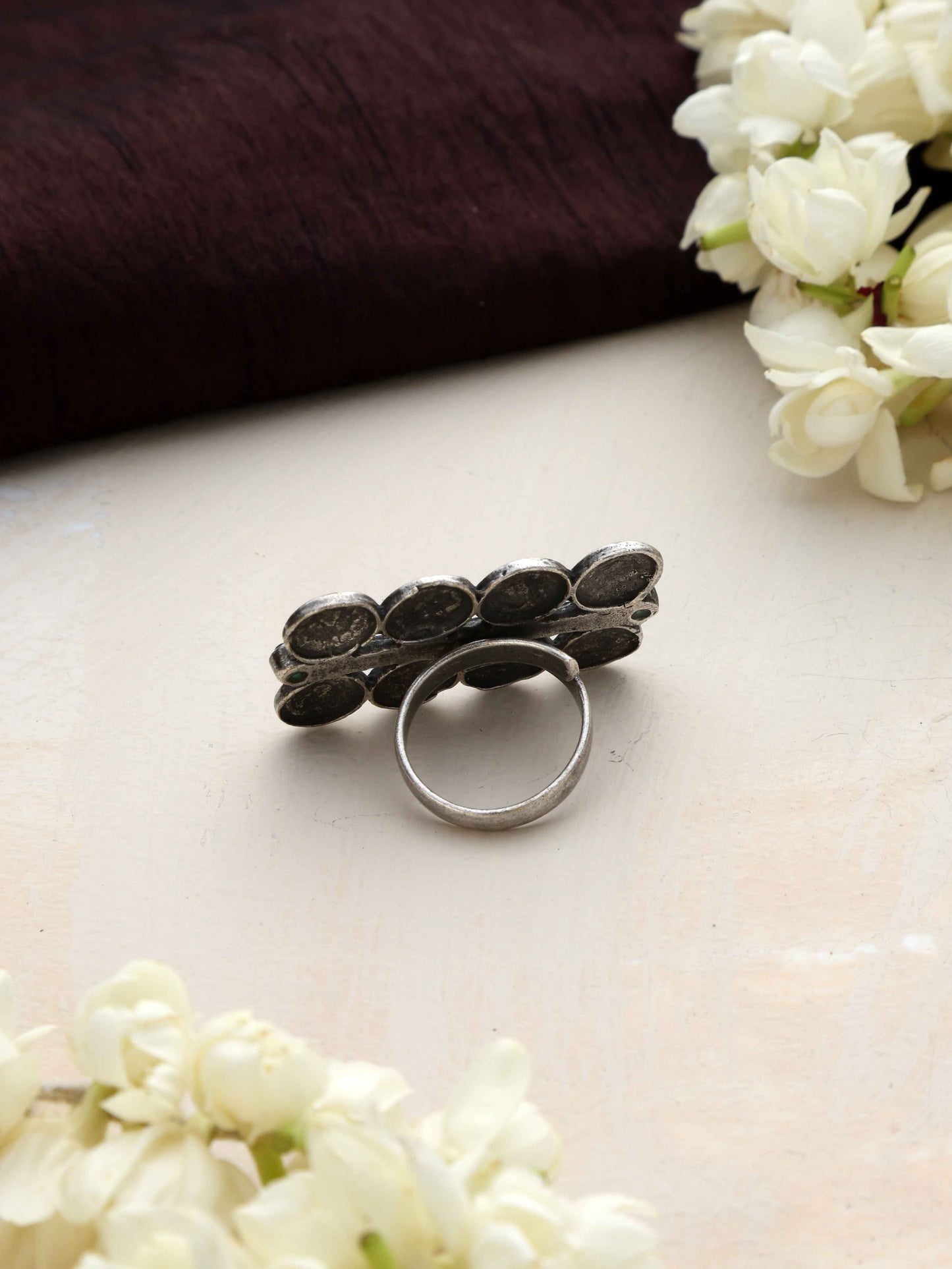 trueBrowns Silver Tone Abstract Sign Ring